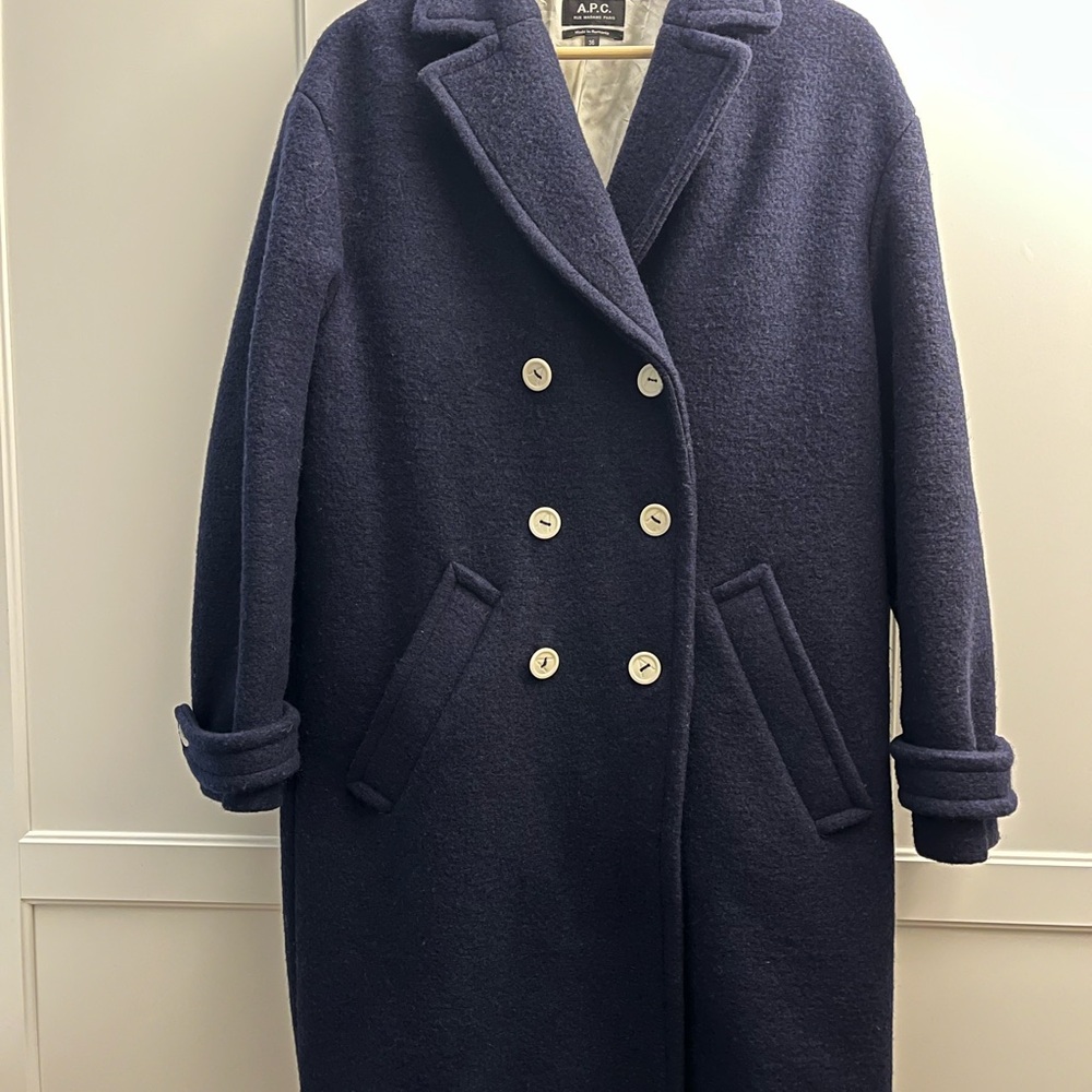 A.P.C. Navy Double-Breasted Wool Pea Coat